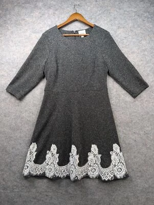 Vestido Beige By ECI Mujer 14 Gris Tejido Encaje Ribete Manga 3/4 Línea A Preppy Retro Foto 1 de 4