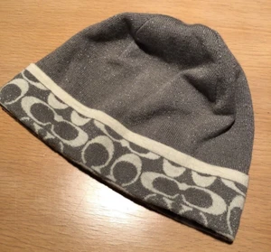 Coach Merino Wool Reversible Taupe Metallic Logo Beanie Hat OS Bin-Z - Picture 1 of 5