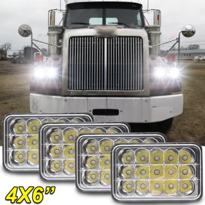 Black 4PCS 4"X6" LED Headlights hi-lo beam For Western Star 4900 Semi 1981-2002 - Image 1 of 4