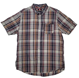 QUICKSILVER Men’s Large Short Sleeve Button Up Shirt Distressed Front Pocket - Picture 1 of 6