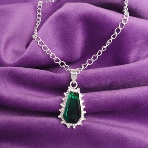 Nuevo colgante facetado natural verde esmeralda Art Deco bisel de moda plata de ley - Imagen 1 de 6