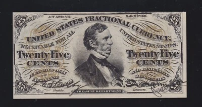 US 25c Fractional Currency Note Green Back FR 1294 Ch CU (002) - Image 1 of 2
