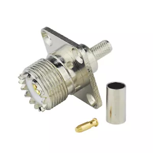 UHF SO239 female Jack 4 Hole Panel RF connector Straight Crimp LMR195 RG58 RG400 - Picture 1 of 3