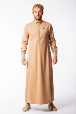 LAWUNG Al-Ameer Adulto Hombre Thobe Diseño Moderno Dorado Árabe Jubbah AA23026 Foto 1 de 4
