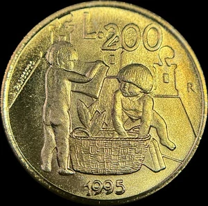 SAN MARINO. 1995, 200 Lire - Equal Opportunity, Civil Duties, Children and Books - Picture 1 of 5