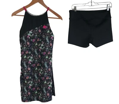 Fila Womens Tennis Dress Size Medium Floral Black Pink Purple Green Ball Shorts - Image 1 of 4