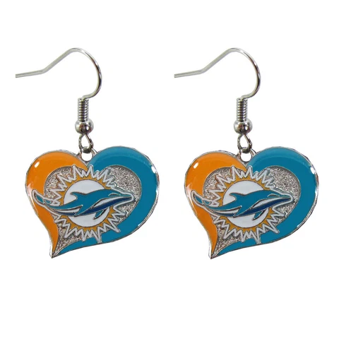 Brand New NFL Miami Dolphins Swirl Heart Earring Dangle Charm Cover