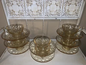 Heisey Yeoman Pattern Yellow Sahara Cup & Saucers Sets(8) - Picture 1 of 2