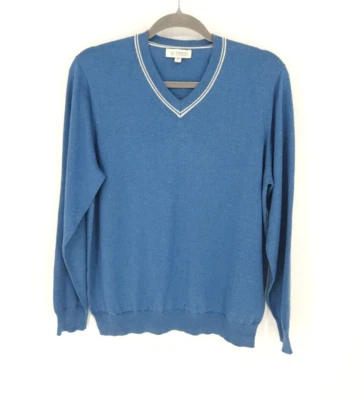 Suéter Kinross Seda Algodón Cachemira Cuello en V Para Hombre Medio Azul Corpcore Normcore Foto 1 de 4