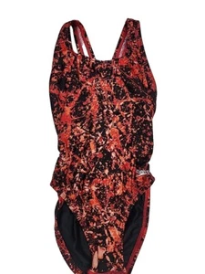 Speedo Girls Size 26 (8) Swimsuit One Piece Razorback Red Black Lined Swim Train - Picture 1 of 6