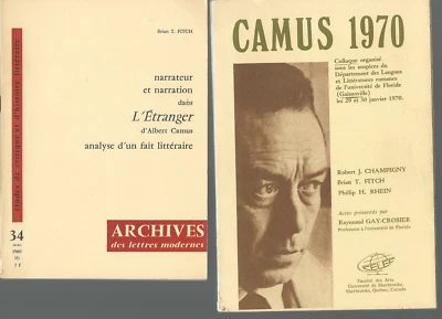 Camus 1970 Sig Raymond Gay-Crosier & L'Etranger Analyse Sig Brian Fitch 2 Libros - Imagen 1 de 4