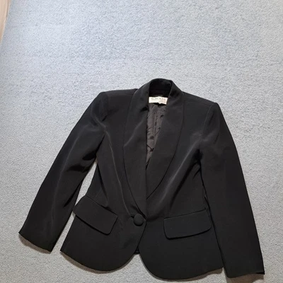 Chaqueta Blazer Negra Tie Oleg Cassini Mujer Negra Manga Larga Un Botón Foto 1 de 4