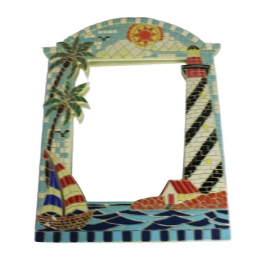 Espejo de Pared de Vidrio Cerámica Azulejos Cabo Hatteras NC Faro LRG Pesado 15" X 11 " Foto 1 de 4