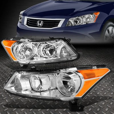FOR 08-12 HONDA ACCORD SEDAN CHROME HOUSING AMBER CORNER HEADLIGHT HEAD LAMPS - Image 1 of 4