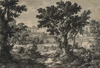 G. PERELLE (1604-1677), Landschaft mit Fluss und Figuren, um 1650, Kupferstich - Bild 1 von 4
