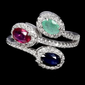 925 Sterling Silver Ring Oval Ruby 6x4mm Emerald Sapphire Gemstone Jewelry Sz 7 - Picture 1 of 14