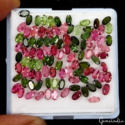Natural Tourmaline Oval Cut Pink & Green Gemstone Lot 100 Pcs 5*3 MM 22.60Ct - Image 1 of 4