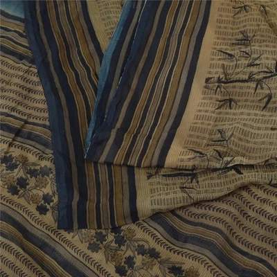 Sánskriti Vintage Saris Crema Pálida Pura Gasa Seda Impreso Sari 5+Yd Tela - Imagen 1 de 4