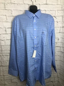 Stafford Shirt Men Blue Check Cotton Blend Wrinkle-Free Travel XXL 18-18.5 - Picture 1 of 5