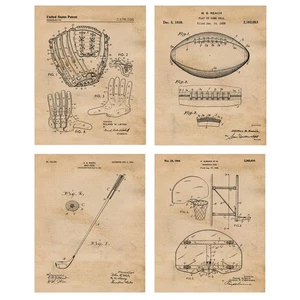 Classic Sports V2 Patent Prints, 4 (8x10) Art Decor Home Work Office School Gym - Picture 1 of 10