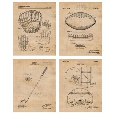 Classic Sports V2 Patent Prints, 4 (8x10) Art Decor Home Work Office School Gym - Image 1 of 4