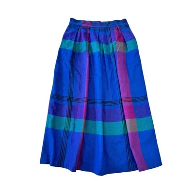 Falda Diane Von Furstenberg Lana Cuadros De Colección Años 80 90 Midi Azul Púrpura Línea A Foto 1 de 4