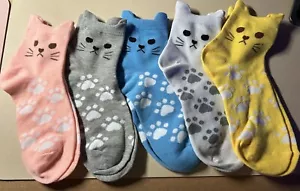 5 Pairs of thick quality Cat/Kitten socks with ears! These make a great gift! - Picture 1 of 2