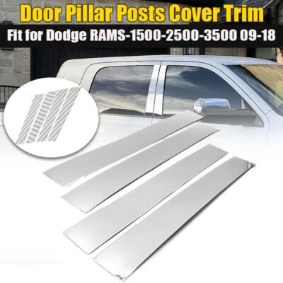 Pillar Post Trim Covers Chrome For 2009-2018 Dodge Cab 1500 2500 Ram Crew/Quad Foto 1 de 4