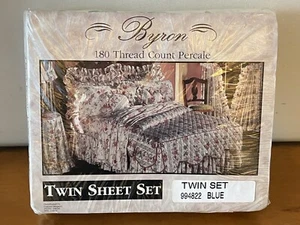 Byron Percale Twin Sheet Set White Blue Floral 180 Thread Count 3 Piece NWOT - Picture 1 of 3