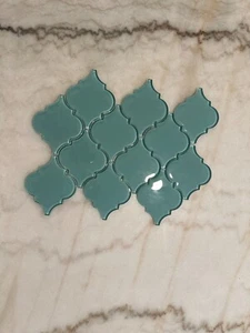 Aqua Blue Arabesque Glossy Glass Mosaic 9"x13" Offset - Picture 1 of 4