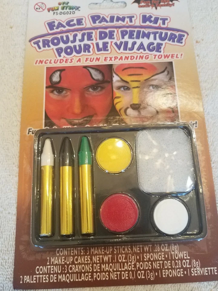 Face Paint Make Up Kit - Red & Yellow Cakes / White, Black, Green Sticks FSDG02D - Image 1 of 2