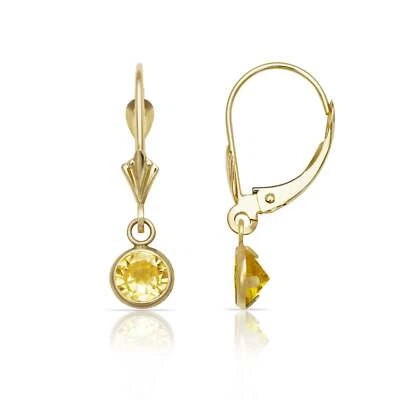 Pendientes de oro amarillo de 14k circonita cúbica con cierre de palanca Foto 1 de 4