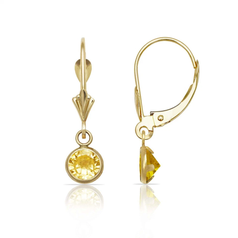 14k Yellow Gold CZ Leverback Earrings - Изображение 1 из 1