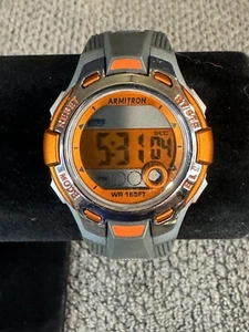 Ladies Armitron Pro Sport Chronograph Gray Orange Digital Watch 45/7054 H6 - Picture 1 of 5
