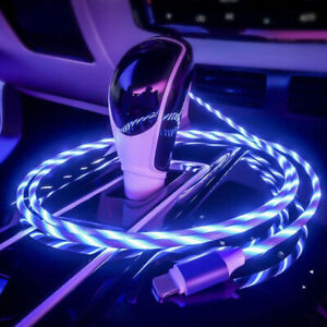 LED Flowing Light Up Charging Cord For Charger Data Sync Cable Type-C iPhone USB