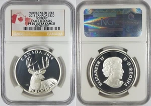 2014 NGC $20 Canada Portrait PF70 Ultra Cameo White-Tailed Deer ~ EARLY RELEASES - Picture 1 of 3
