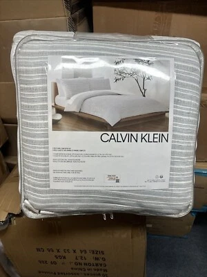 Calvin Klein 3-Piece Cotton Reversible Stripe Comforter Set PEWTER GRAY STRIPE - Image 1 of 4