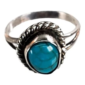 Southwestern Silver Turquoise Ring Size 4.5- Vintage - Picture 1 of 6