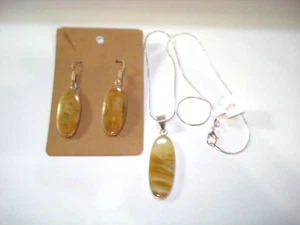 925 Sterling  Silver Gardnilite Stone Pendant Necklace n Hook Earrings  New - Picture 1 of 3