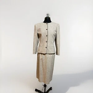 Vintage Suit Womens Wool 2 Piece Blazer Jacket Skirt Morning Mady Business - Picture 1 of 13