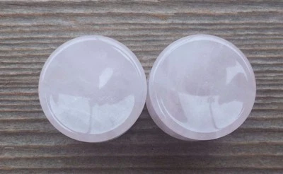 PAR DE TAPONES CÓNCAVOS REALES DE CUARZO ROSA MEDIDORES JOYERÍA CORPORAL DOBLE ACAMPANADO Foto 1 de 4