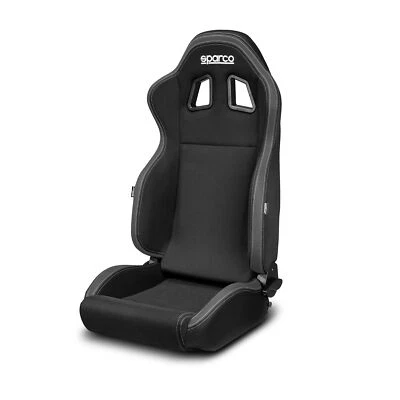 Sparco R100 Seat - Black Fabric with Grey Stitching - Recline Lever, Base Mount — 第 1/2 张图片