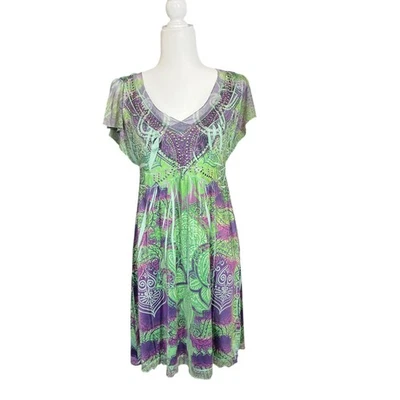 Vestido Unity World Wear para mujer PM multicolor sin mangas cuello en V elástico midi BoHo Foto 1 de 4