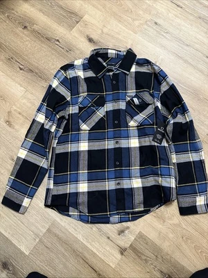 BRIXTON Men's BOWERY FLEECE Flannel - Blue White Black Plaid - Large - NWT - Image 1 of 4