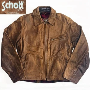 Chaqueta de cuero Schott para hombre 38 marrón única de cuero genuino usada - Imagen 1 de 7