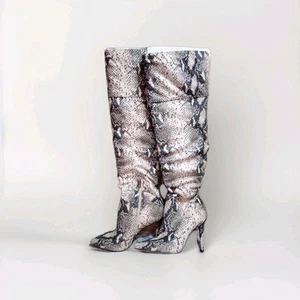 Jessica Simpson Snakeskin Slouchy High Heel Boots - Pointed Toe Size 6M - Picture 1 of 5
