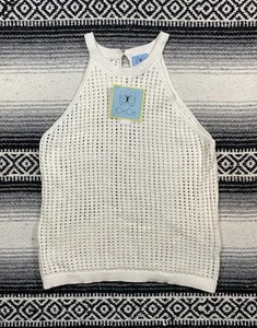 NWT Sleeveless Knit Halter Top CeCe Womens Sz M White Open Knit Crochet - Picture 1 of 12