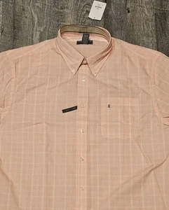 Chemise homme boutonnée manches courtes à carreaux Saddlebred neuve avec étiquette taille XL pêche - Photo 1/9