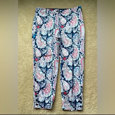 Pantalones Cortos TALBOTS Azul y Rosa Paisley Perfectos - Talla 8 - Usados en Excelente Condición - Elásticos Foto 1 de 4