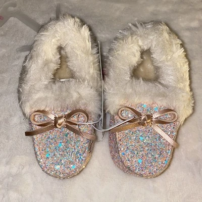 Cat and Jack Moccasin Slippers Pink Glitter Bow Slip on Toddler Size 5 NEW! - Image 1 of 4